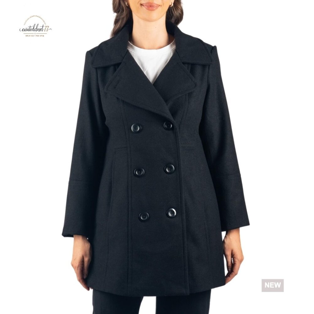 Wool Blend Peacoat Double Breasted Winter Coat A-Line Jacket Runs Large